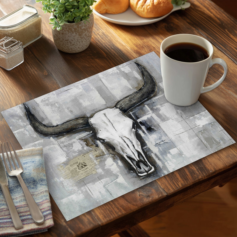 Rustic White Bull Skull Placemat | Industrial Home Decor