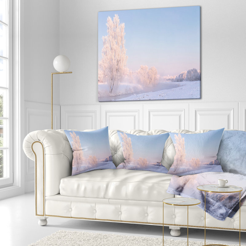 Arbre de cristal blanc et paysage - coussin imprimé paysage, 16 po x 1 po, Coussin décoratif