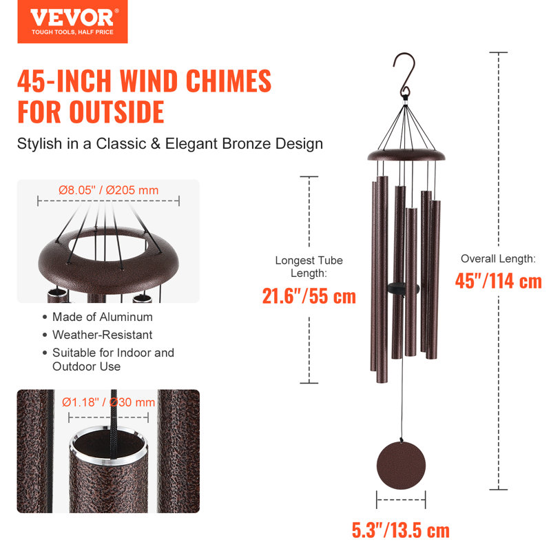 Metal Wind Chime, Brown, 20.4cm H x 114.3cm W x 20.4cm D