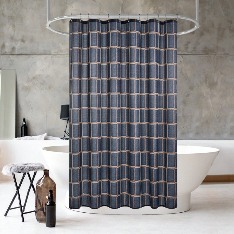 Plaid Pattern Single Shower Curtain with 12 Hooks, 78"H x 72"W, Greyish Brown
