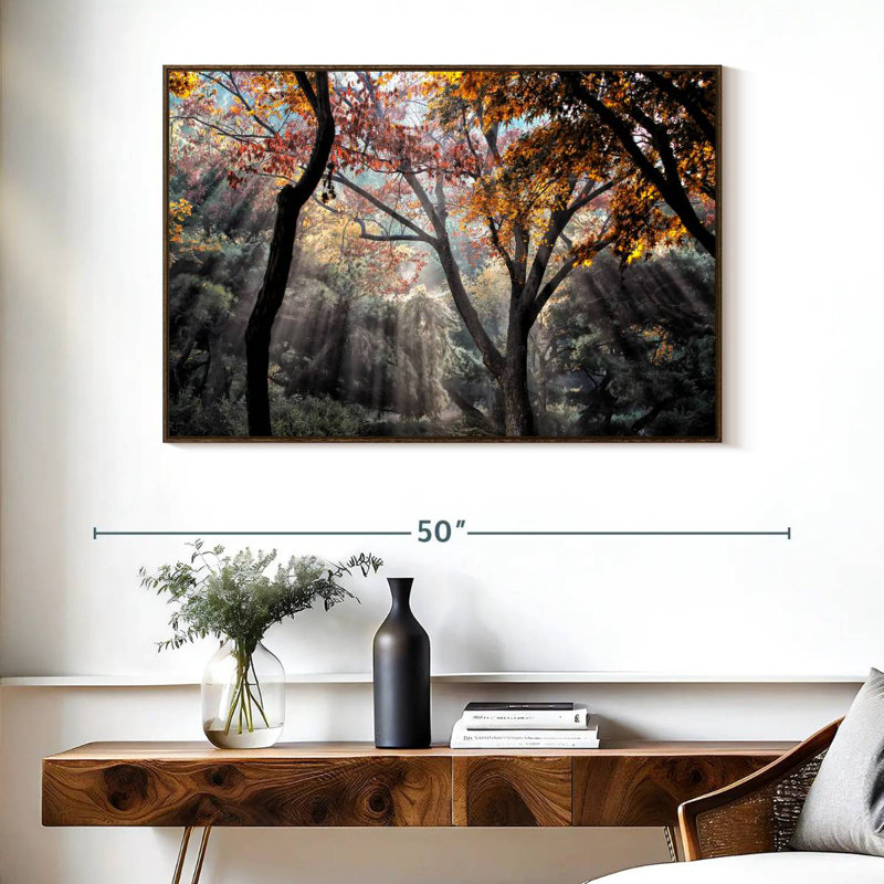 Rayons de soleil de la forêt, Cadre flottant noyer, 40 po x 27 po