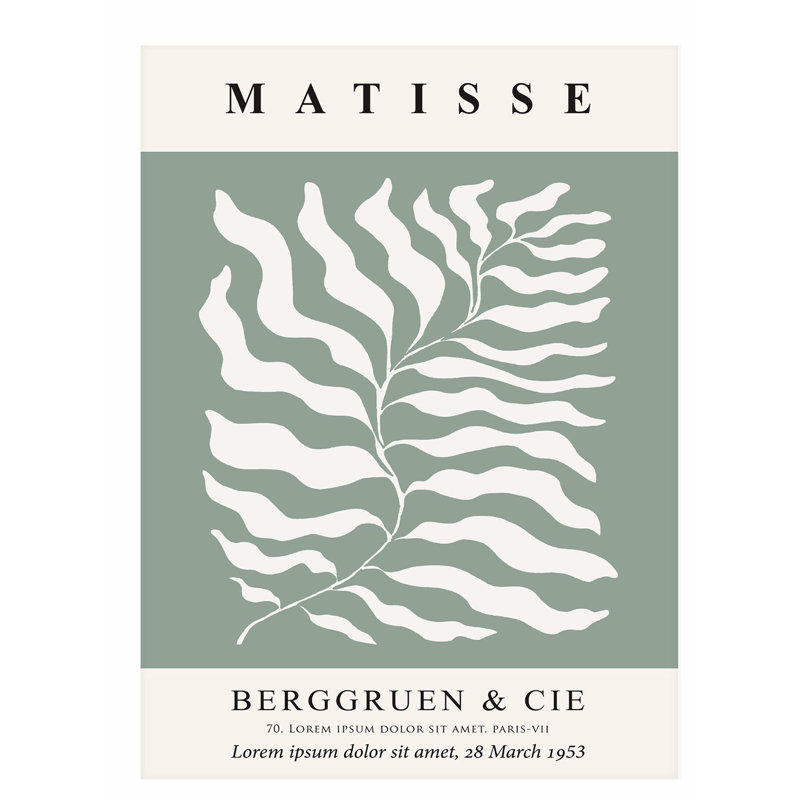 «Botanical Matisse Plant Sage Green Mid-Century», reproduction d'art moderne sans cadre, H 30 po x l 20 po