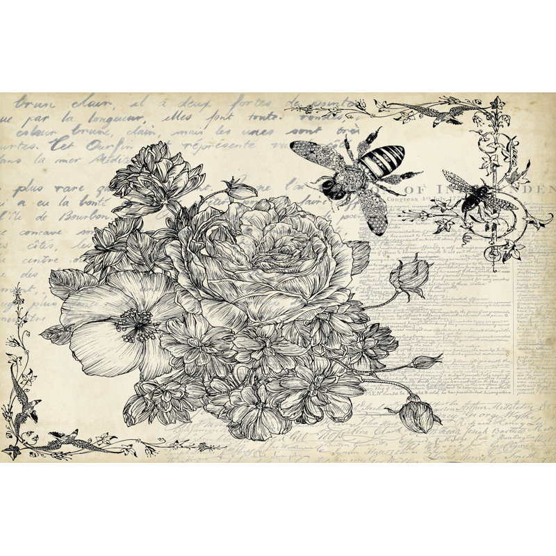 Ink Flowers II by Melissa Wang - No Frame Print on Canvas, 30cm H x 46cm W x 3.8cm D
