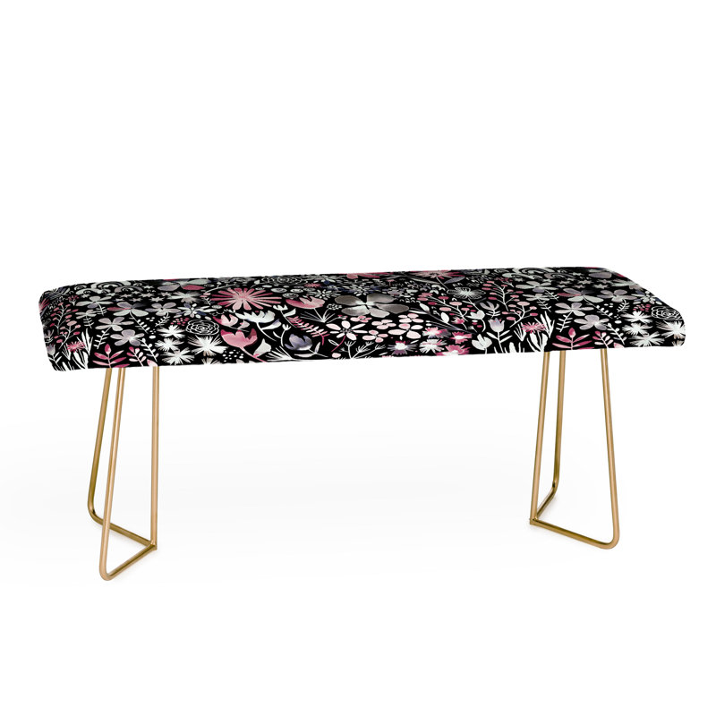 Ninola Polyester Upholstered Bench, Black/Pink/Floral