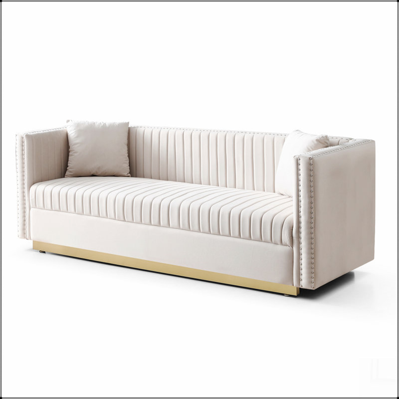 Canapé en velours capitonné Channel, Beige