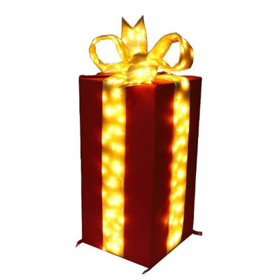 Nylon Red Gift Box Rectangle 15 in x 30 in with Gold Lighted Bow