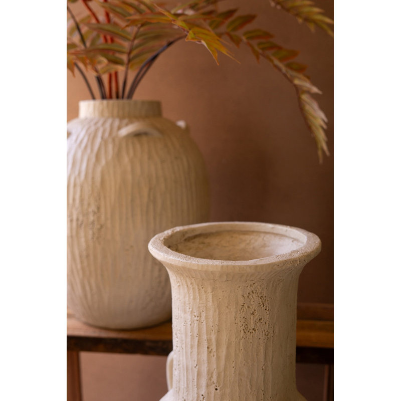 Kalalou Stone Composite Beige Urn with Two Handles 26"H – Textured Decorative Vessel for Home Décor