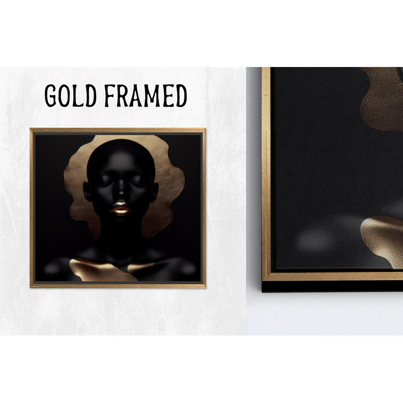 Art sur toile «Golden Lip Black Woman»: élégante décoration murale en verre africain, 1P encadrée d'or
