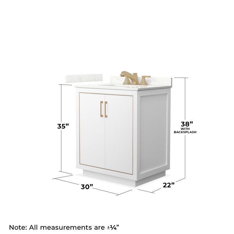 30'' W Single Vanity, Giotto Quartz, White, Satin Bronze