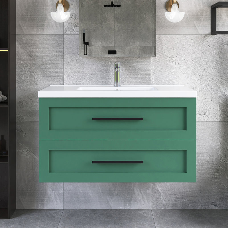 Meuble-lavabo mural simple 36 po vert avec lavabo intégré en céramique 36 po