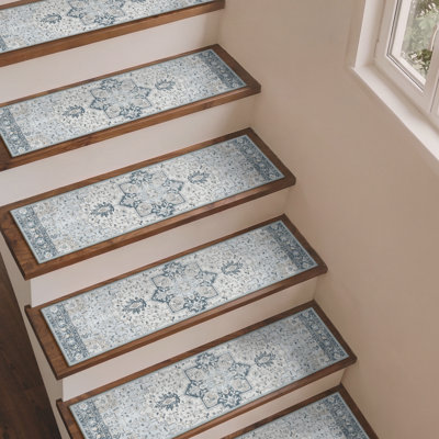 Vintage Distressed Oriental Non-Slip Stair Treads Stair Mats with Adhesive Backing for Wooden Steps
