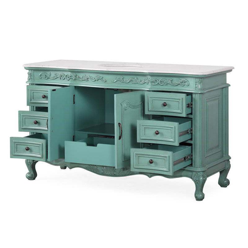 Ohlson 60'' Single Bathroom Vanity with Carrara Marble Top, Green