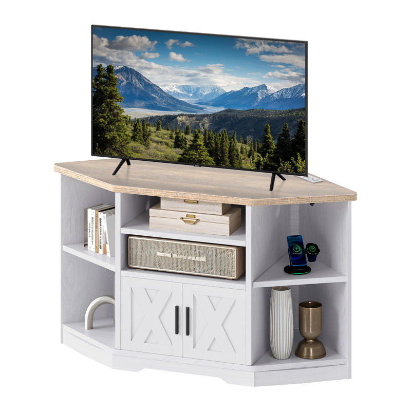 Meuble télé d'angle avec prise de courant et rangement pour téléviseur de 55 po ou moins Cousar