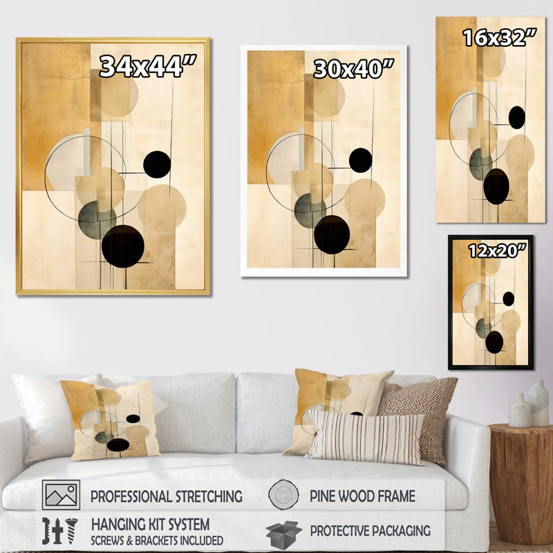 Beige géométrie en mouvement VI, Cadre doré à une seule photo, H 32 po x l 24 po x P 1 po