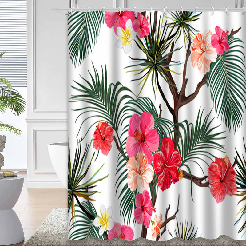 Rideau de douche imperméable à motif floral avec 12 crochets, L 72 po x l 84 po