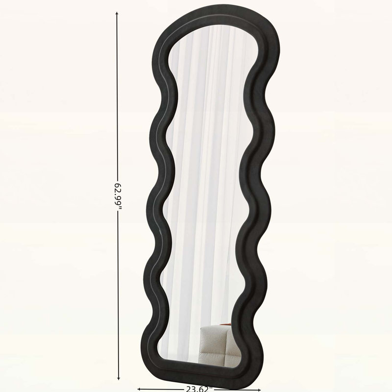 Miroir de plancher pour la chambre à coucher et le salon, suspendu ou appuyé contre le mur, Noir
