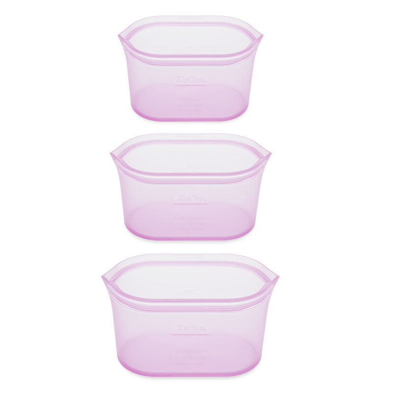 Zip Top Reusable Food Storage Bags | 3 Dish Set [Lavender] | Microwave, Dishwasher and Freezer Safe, Lavender