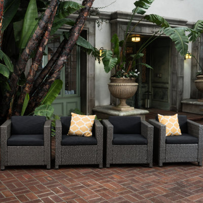 Fauteuils club noirs d'extérieur avec coussin d'eau rembourré, 4 4 pour les espaces - Coussins, style faux