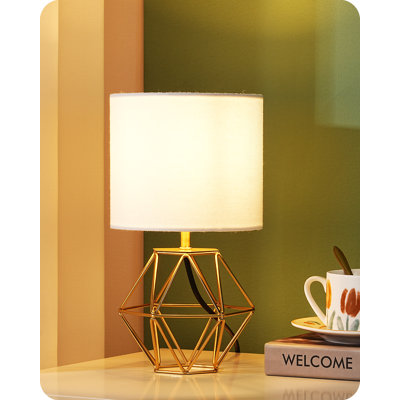 28.5cm Gold Water Drop Iron Cage Base Table Lamp with Linen Shade