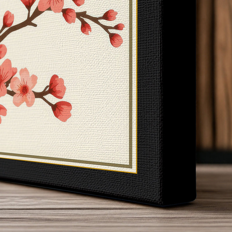 Blossoming Branch Botanical 1 Piece Wrapped Canvas Wall Art, 30x20 - 76.2 x 50.8 cm, Black Border