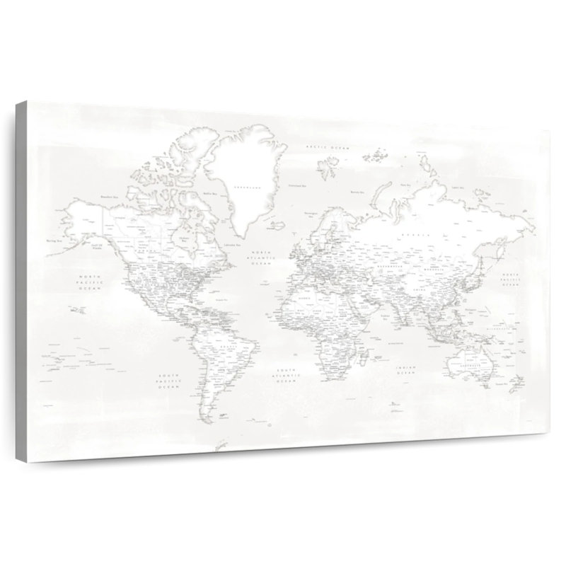 Aliaz Detailed World Map Maeli White I, 8" H x 12" W