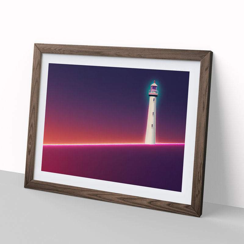 Astounding Lighthouse 1 Piece Single Picture Frame Wall Art, 46cm H x 64cm W x 2cm D, Walnut Framed