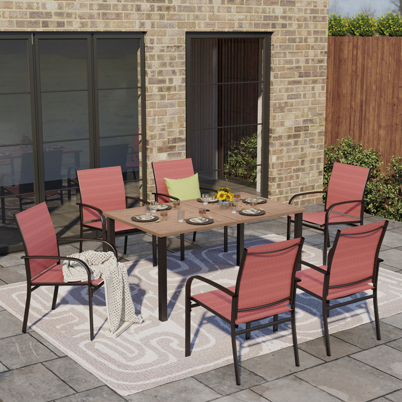 6 - Person Metal Patio Dining Set With Rectangular Table, Blue
