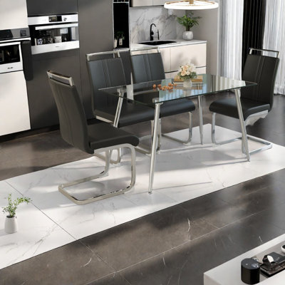 Ensemble de tables de salle à manger élégantes en verre avec pieds argentés pour la cuisine moderne