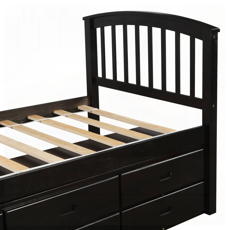 Lit rangement en bois massif avec 6 tiroirs, Espresso