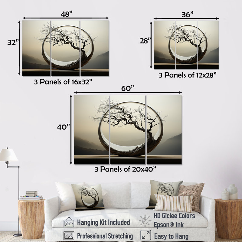 Ensemble de décoration murale Japon Bonsai Serpentine, H 40 po x l 60 po