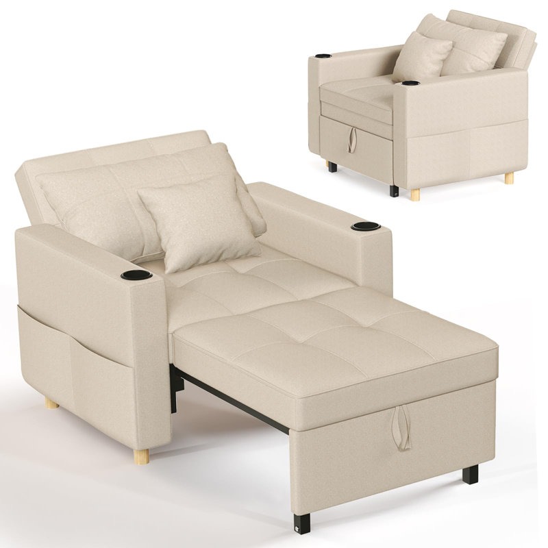 Emma-Leigh 1 Seater Fabric Accent Chairs Bed, Beige Linen
