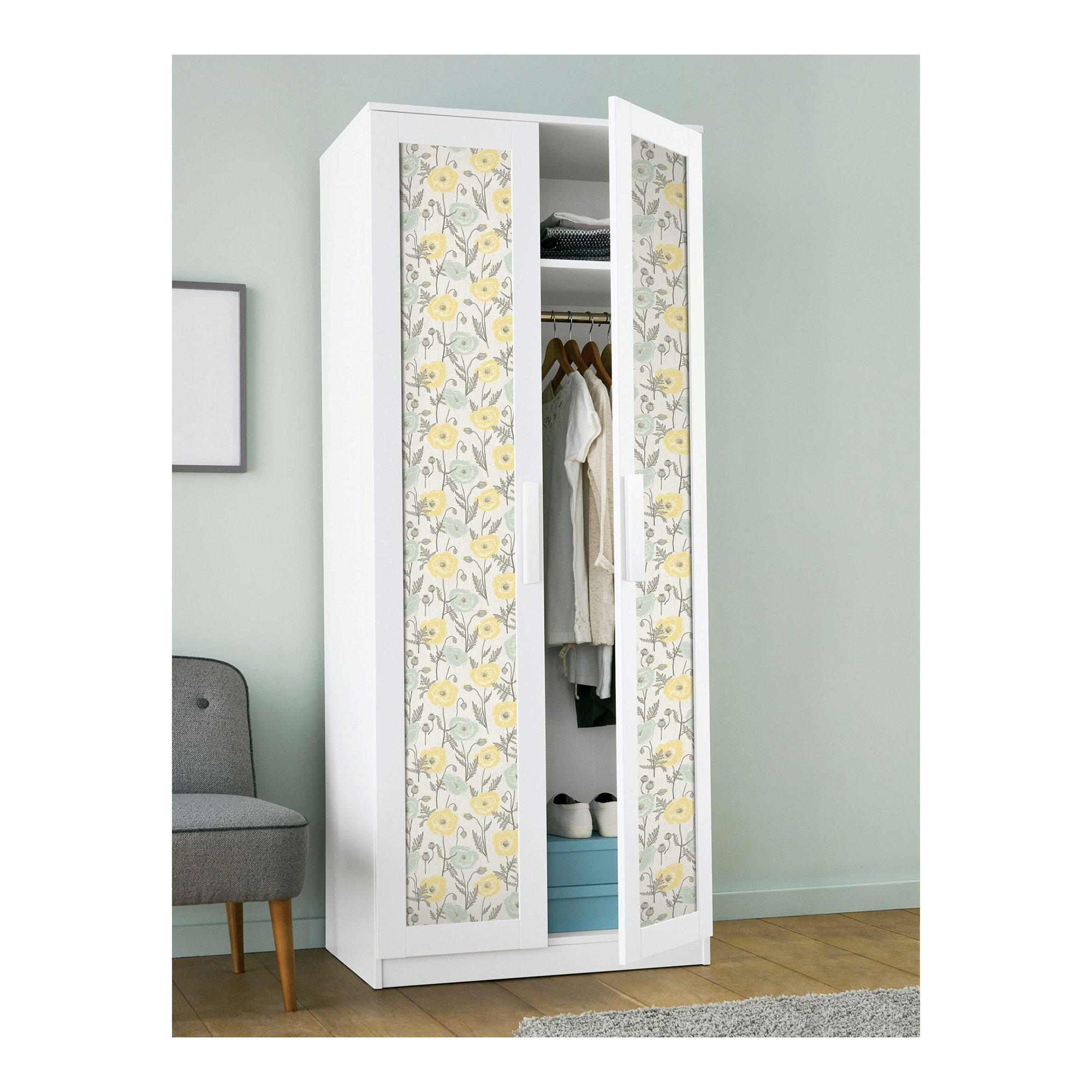 Kerin Peel & Stick Floral Wallpaper, Yellow/Aqua