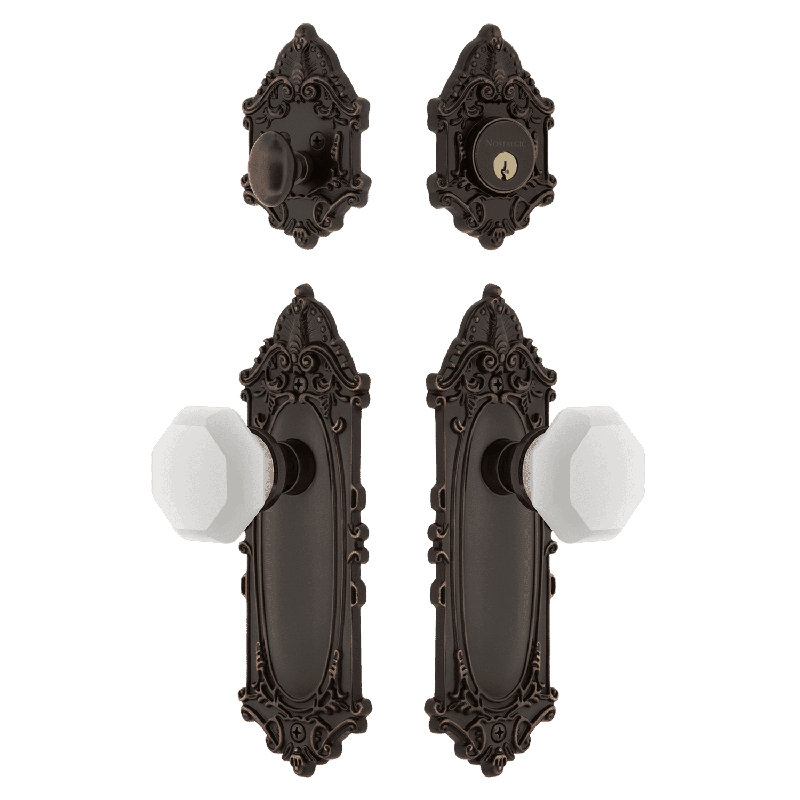 Ensemble d'entrée victorienne Nostalgic Warehouse avec bouton en cristal Waldorf blanc, Bronze intemporel, 2.375