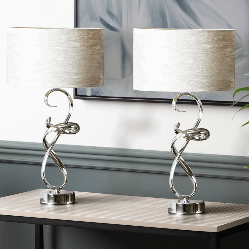 Gavina 56cm Luxury Table Lamp, Bedside Buffet Lamp With Shiny Metal Base & Velvet Shade, Ivory