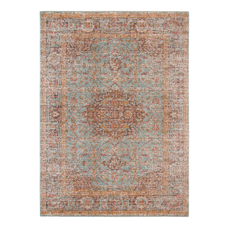 2' X 3' Sea Green Medallion Power Loom Area Rug With Fringe, Rectangle 2' x 3'