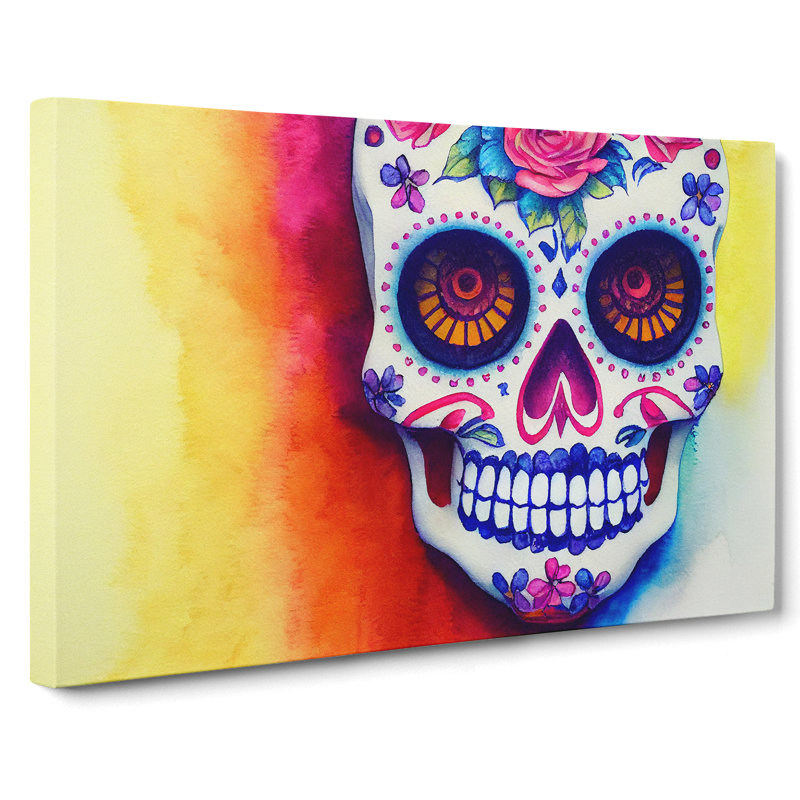 Unbelievable Floral Sugar Skull - Wrapped Canvas Painting, 35cm H x 50cm W x 3cm D