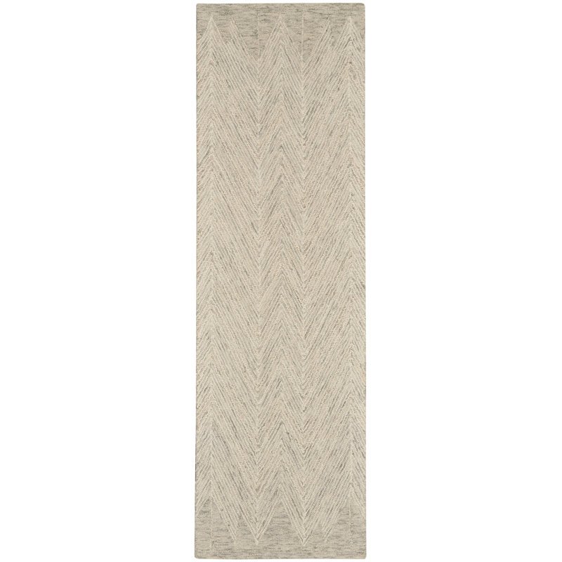 Tapis gris / ivoire en laine touffeté à motif abstrait Zoe, Tapis de couloir 2 pi 3 po x 7 pi 6 po