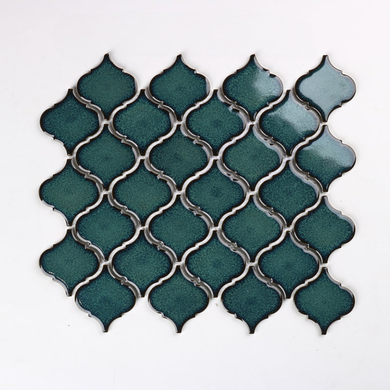 Carreau de mosaïque en porcelaine arabesque 2,6 "x 2,4" Perfection, Vert lagon