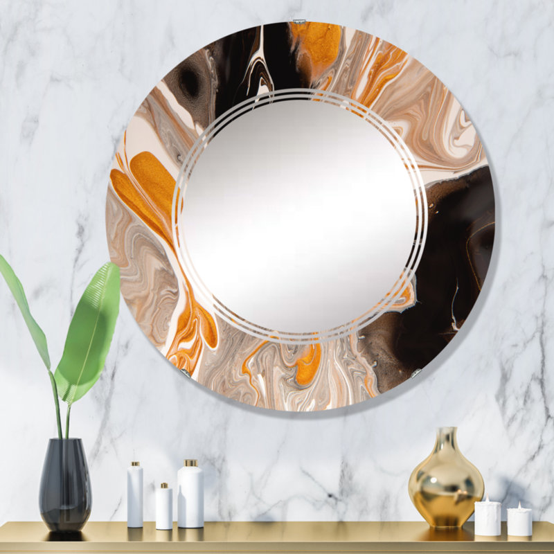 Miroir mural orange et noir Marble Waves III, 32 po x 32 po