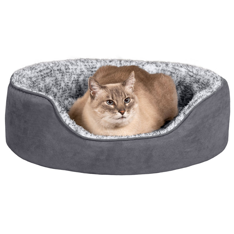 Two-Tone Fur & Suede Oval Pet Bed, Small (15" W x 5.5" D x 19" H)