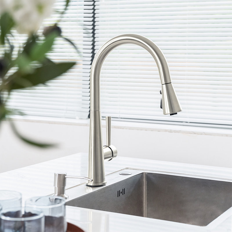 Single Handle 3 Functions Pull-down Sprayer Kitchen Faucet, Brushed Nickel