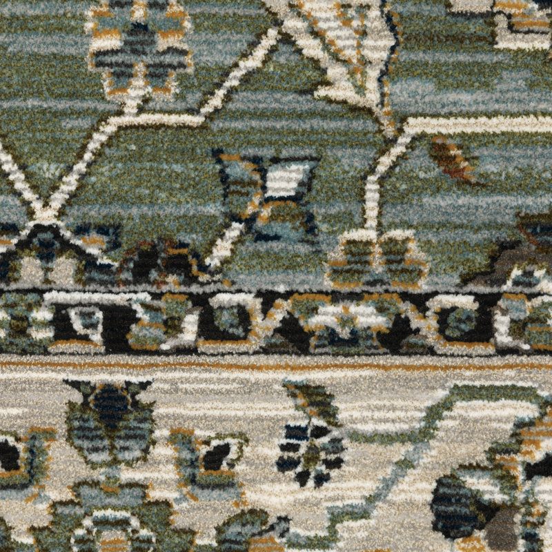 Eldyn Floral Oriental Blue/ Green Area Rug, Rectangle 3'3" x 5'
