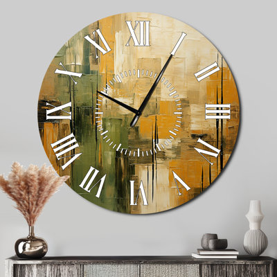 Green Beige Wild Essence Collage I - Tachisme White Face Wall Clock