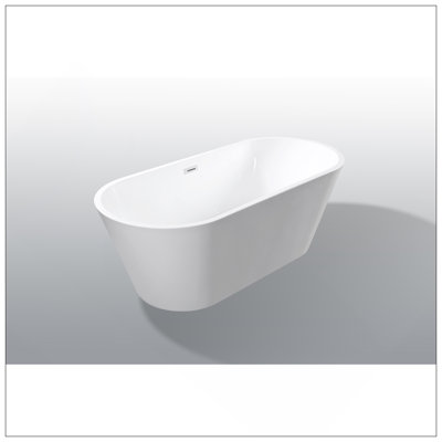 59" Acrylic Freestanding Bathtub, Stand Alone Soaking Tub, Glossy White Acrylic, Toe-Tap Chrome Drain, Cupc Certified