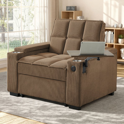 43.5" Sleeper Chair Bed, 3-in-1 Convertible Sleeper Sofa Chair with Adjustable Backrest&USB&Table&Cup Holder