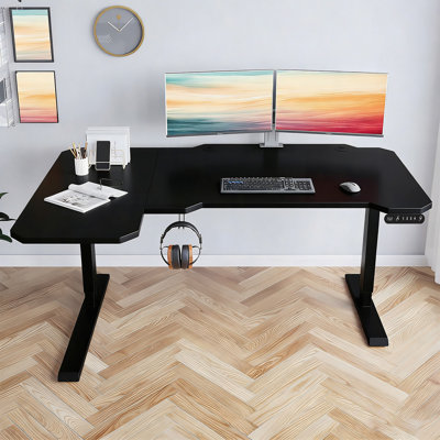 L-Shaped Corner Standing Desk  59" Height Adjustable Electric Standing Desk, Sit and Stand Up Computer Desk For Home Office