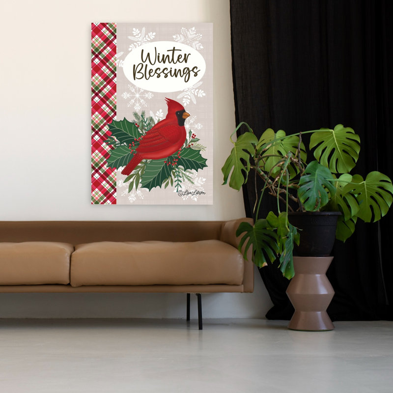 «Winter Blessings», cardinal, oiseau, nature, art hivernal, H 48 po x l 32 po