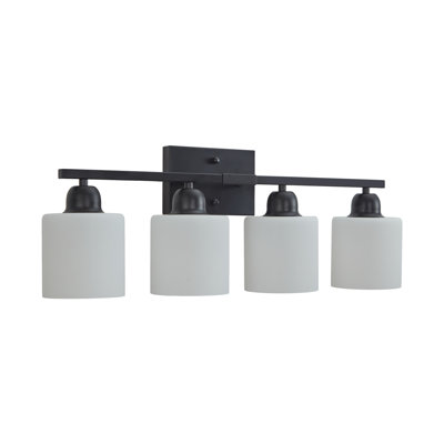 Modern 4-Light Black Bathroom Vanity Light with Milky White Glass Shades - Dimmable Wall Sconce for Over Mirror