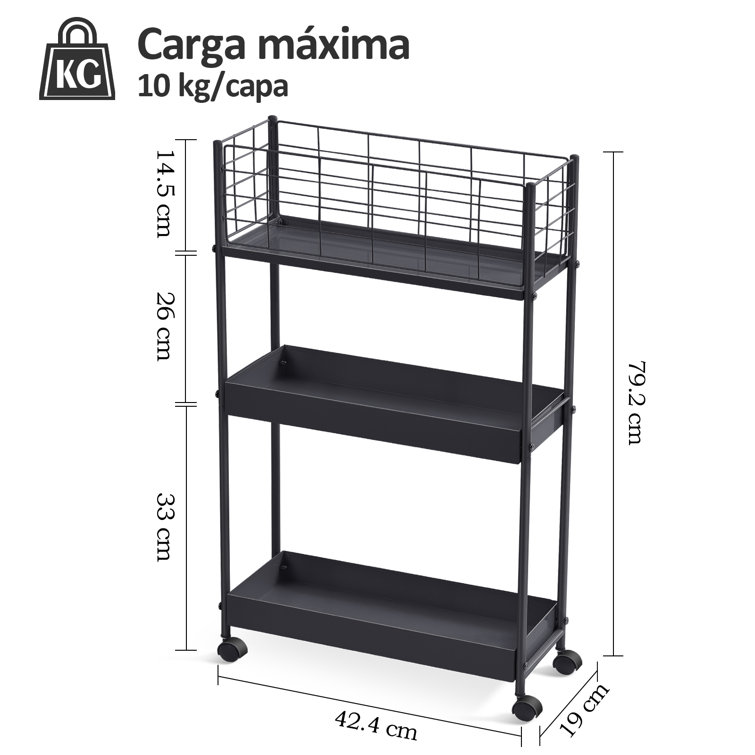  KINGRACK 3-Tier Rolling Cart, Metal Utility Cart with