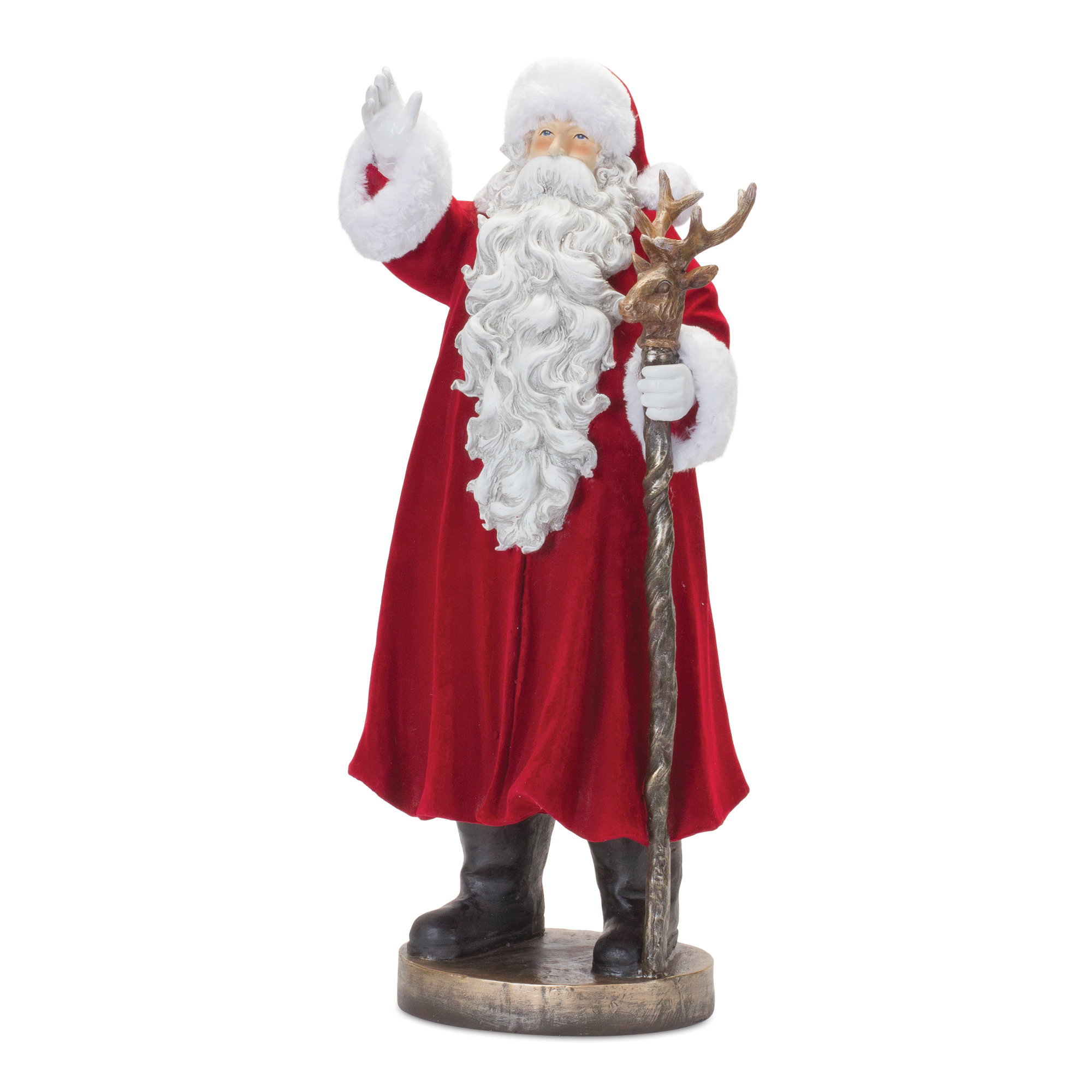 The Holiday Aisle® Flocked Santa Statue with Deer Staff 25.5